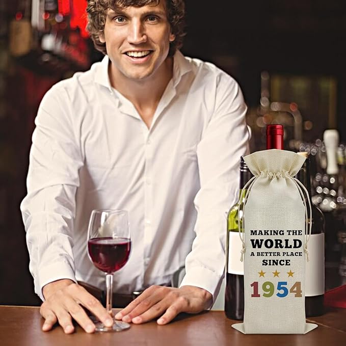 70th Birthday Gifts for Mom Dad Wine Bag Gag Gifts for 70 Year Old Man Women Wine Bottle Decoration Bag 1954 Birthday Gifts for Wife Sister Her Him Brother Turning 70 Birthday wine accessory gifts