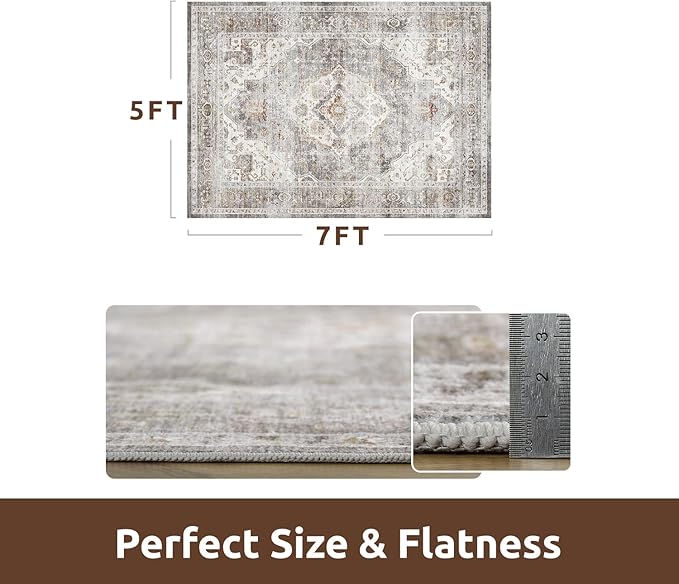 AMOAMI-Area Rug 5X7 Rugs for Living Room-Vintage Soft Grey Rugs for Bedroom-Non Slip Carpet-Machine Washable Rug for Dining Room Living Room Bedroom Office Under Table