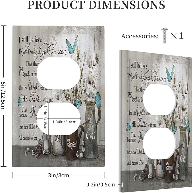 Blue Butterfly Rustic Flower Inspirational Quotes Single Duplex Wall Plate Covers Light Switch Cover 1 Gang Outlet Plate Decorative Switchplate Covers Electrical Faceplate for Farmhouse Bedroom Decor