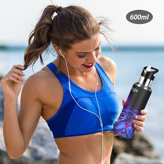 ALAZA Dog Cute Pet Animal Bulldog Water Bottle With Straw Lids Boys Girls,Vacuum Insulated Leakproof Stainless-Steel Sports Bottle Thermal Flask For Gym Yoga Camping,20Oz (600Ml)