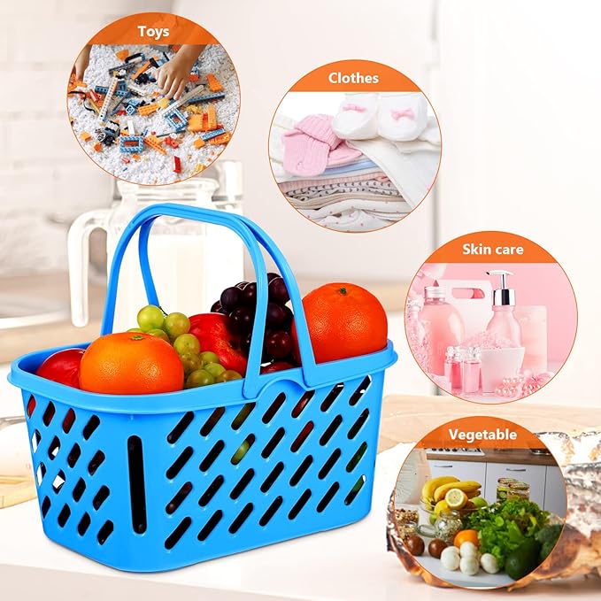 Alipis Play Grocery Basket Mini Shopping Basket Plastic Grocery Basket with Handle, Toys Storage Organizer Kitchen Storage Baskets, Blue, 2Pcs