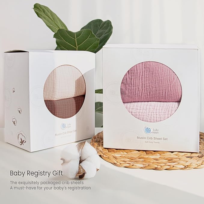 Baby Muslin Crib Sheets - Toddler Cotton Fitted Crib Sheets Neutral for Boys and Girls 2Pack