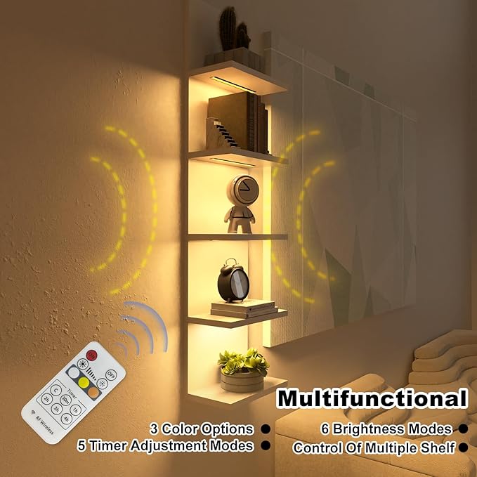 5 Tier Wall Shelf with Light, White Modern Vertical Lack Wall Shelves, Wall Mount, Floating Column Home Decor Shelves for Bedroom, Living Room, Vanity Storage Display