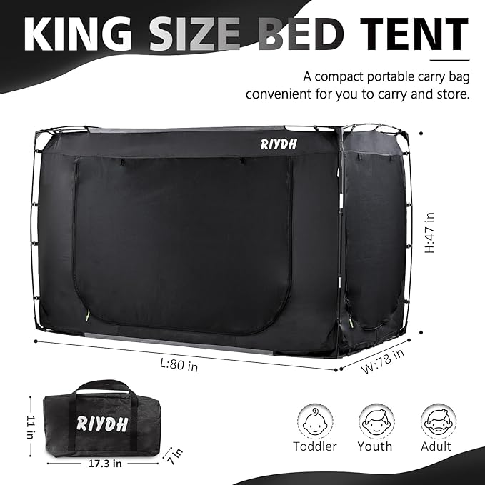 Bed Tent Bed Canopy King Size Tents for Adult and Kids- Portable Dream Tent Indoor Sleeping Tents 70% Blackout with 3 Doors Breathable Big Space Tents