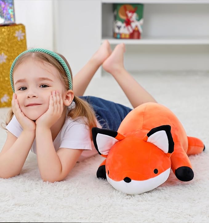 24" 4.2lbs Fox Weighted Stuffed Animals,Cute Cuddle Plushie toy Weighted Fox Plush Throw Pillow for Children Kids Adults(Fox)
