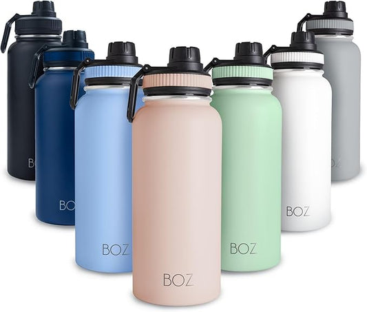 BOZ Stainless Steel Water Bottle - Vaccum Insulated Water Bottle 32 Oz - Wide Mouth BPA Free Sport Water Bottle for Gym with Spout Lid - Thermal Hot & Cold 1 Litre Pink Water Bottle