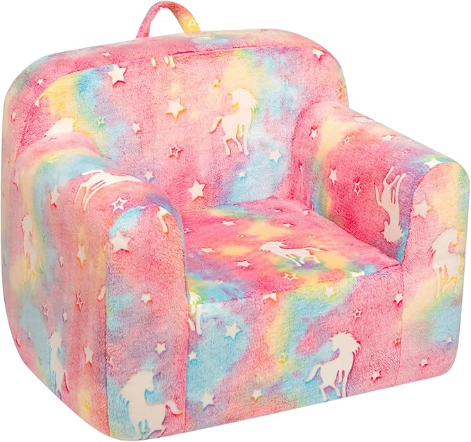 ALIMORDEN Kids Ultra-Soft Snuggle Foam Filled Chair, Cuddly Sherpa Reading Couch for Boys and Girls,Glow-in-The-Dark Unicorn Pattern