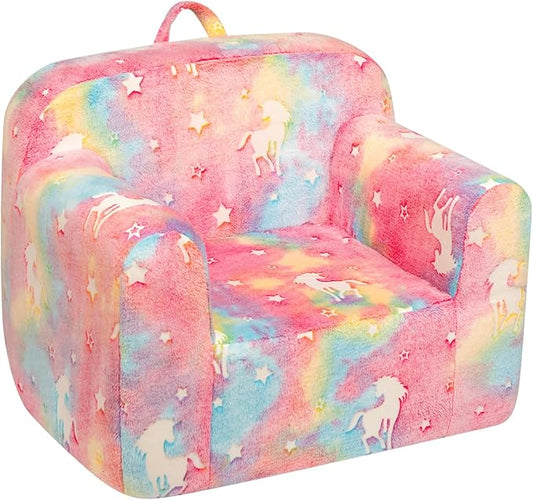 ALIMORDEN Kids Ultra-Soft Snuggle Foam Filled Chair, Cuddly Sherpa Reading Couch for Boys and Girls,Glow-in-The-Dark Unicorn Pattern