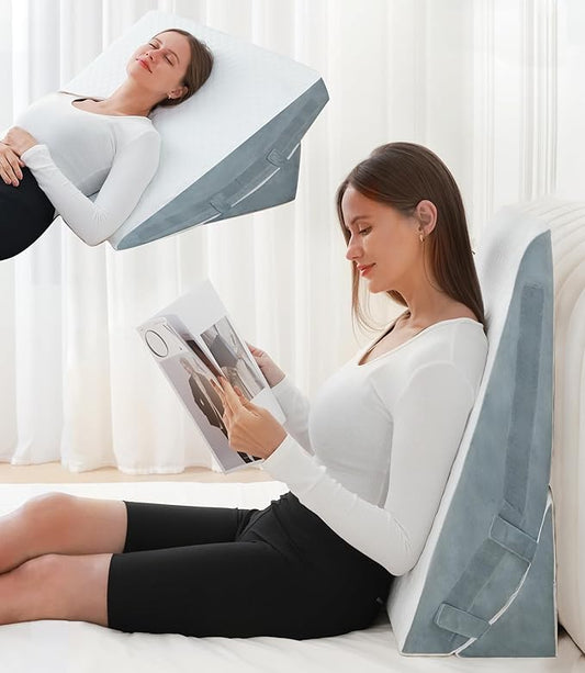 Bed Wedge Pillow for Sleeping, 7.5 Inch Adjustable Memory Foam Triangle Wedge Pillow for After Surgery Legs and Back Support Pillow Relieve Acid Reflux, Gerd, Snoring