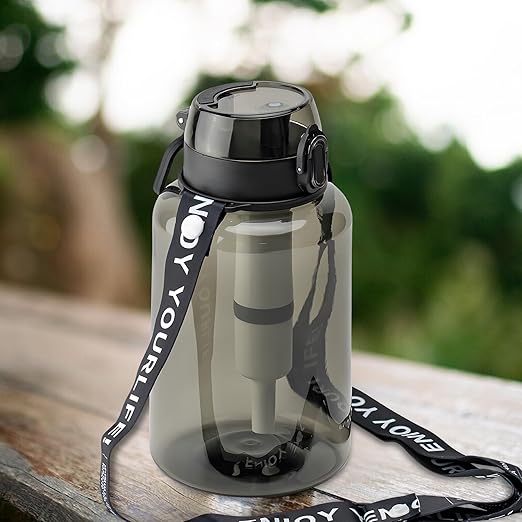 40 OZ Water Filter Bottle with 3-Stage Filtration - Ideal for Survival, Camping, Hiking, Backpacking, and Emergency - Portable&Reusable Filtered Water Bottle with Strap - Black