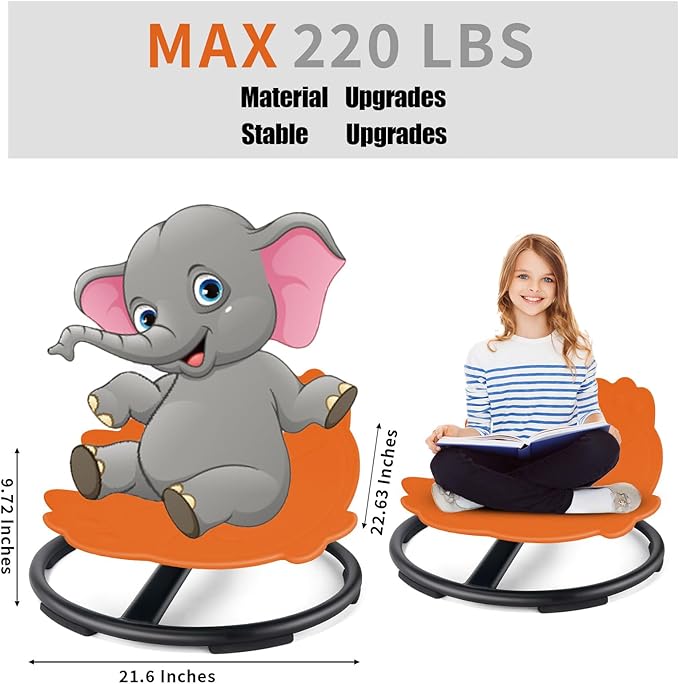 Autism Kids Swivel Chair, Sensory Products Sit and Spin Spinning Activity Toy for Toddlers, Sensory Spinning Seat for Kids Training Body Coordination (Orange)