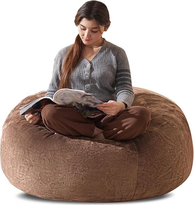 Bean Bag Chair 3Ft, Memory Foam Filled, Large Beanbag Chairs for Adults and Teens, Soft Sofa with Removable Flannel Cover, Round Couch for Living Room Bedroom College Dorm (Coffee, 3FT-36×36"×24")
