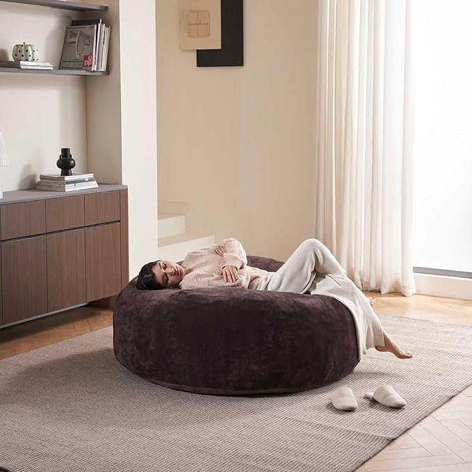 5FT，Big Bean Bag Chairs for Adults，Large beanbag with Filler Included，Memory Foam Material，Easy to Clean and Washable Corduroy Fabric，Suitable for Living Room and Bedroom (Brown, 5 Foot)