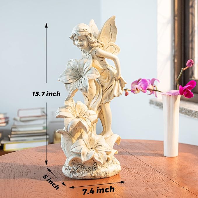 Angel Garden Statue Outdoor, Solar Powered Resin Garden Sculptures Fairy Angel Statues Waterproof LED Lights Yard Art Decorations for Outside Patio Lawn Ornament Gardening Gifts