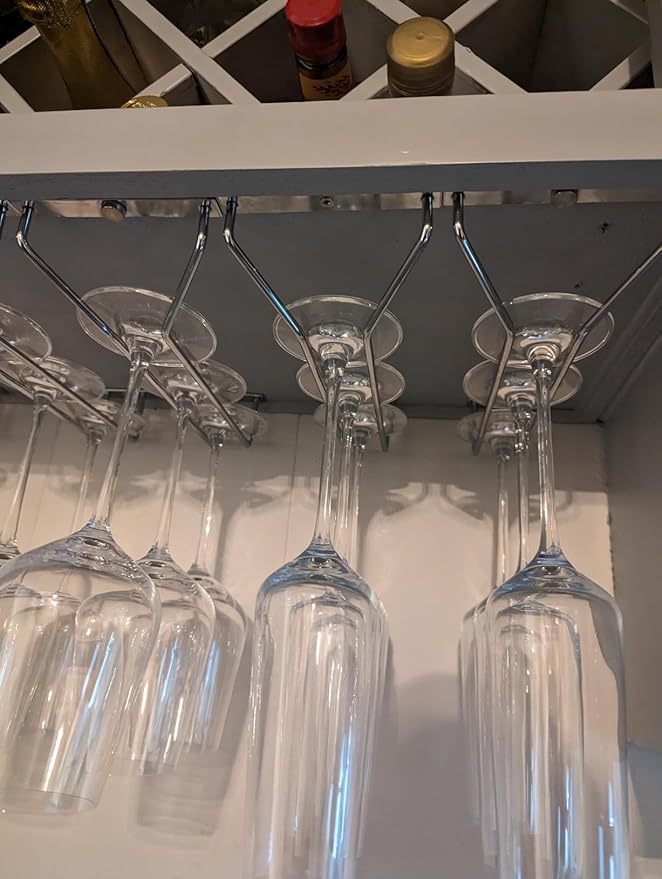 10.8 Inch Wine Glass Rack, Under Cabinet Wine Glass Holder, Wine Glass Hangers Under Shelf, Chrome Finish Stemware Rack, Hanging Stemware Holder for Cabinet Kitchen Bar, Set of 2