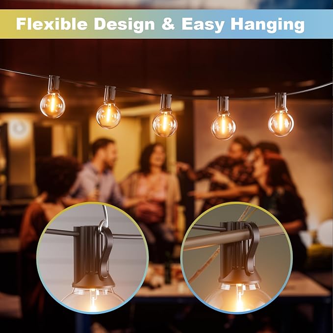 Bomcosy Outdoor String Lights,25 FT LED String Lights for Outside with Shatterproof Dimmable 12+1 Bulbs,Waterproof Connectable Outdoor Lights for Deck,Garden,Backyard,Balcony,Porch,Patio