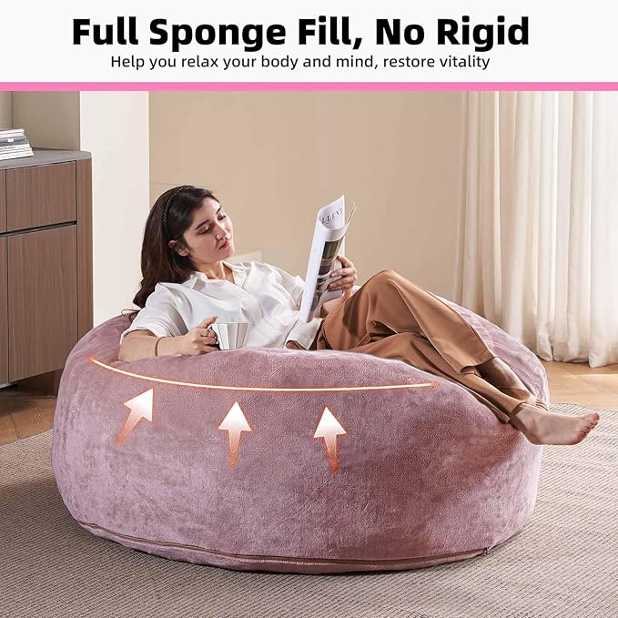 5FT，Big Bean Bag Chairs for Adults，Large beanbag with Filler Included，Memory Foam Material，Easy to Clean and Washable Corduroy Fabric，Suitable for Living Room and Bedroom (Pink, 5 Foot)