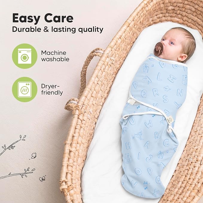 3-Pack Organic Baby Swaddle Sleep Sacks - Newborn Swaddle Sack, Ergonomic Baby Swaddles 0-3 Months, Swaddles for Newborns, Baby Sleep Sack, Baby Swaddle Blanket Wrap,Baby Essentials (ABC Land Cloud)