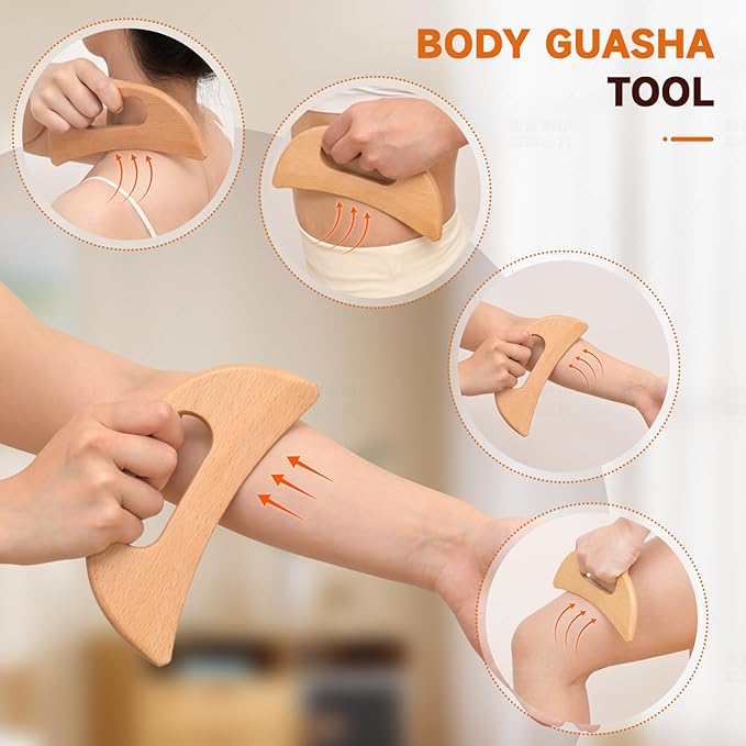3-in-1 Wood Therapy Massage Tools Lymphatic Drainage Massager Maderoterapia Kit Wooden Gua Sha Massager Body Sculpting Tools for Muscle Pain Relief, Anti-Cellulite, Body Contouring and Shaping