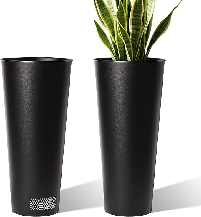 2-Pack 28" Tall Metal Planters - Heavy-Duty Round Flower Pots with Built-in Drainage + Rustic Industrial Finish, All-Climate Deck & Patio Ready Indoor/Outdoor Multi-Scene Garden Vessels