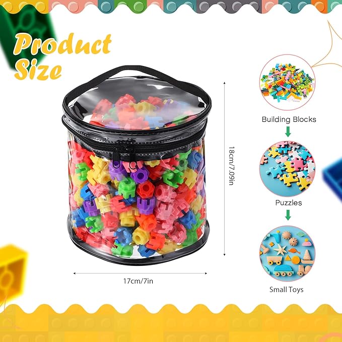 3 Packs Toy Storage Bags Transparent Clear PVC Storage Organizer with Zippered, Kids Waterproof Toy Bags for Board Games, Building Blocks, Puzzles and Small Toys (Black)