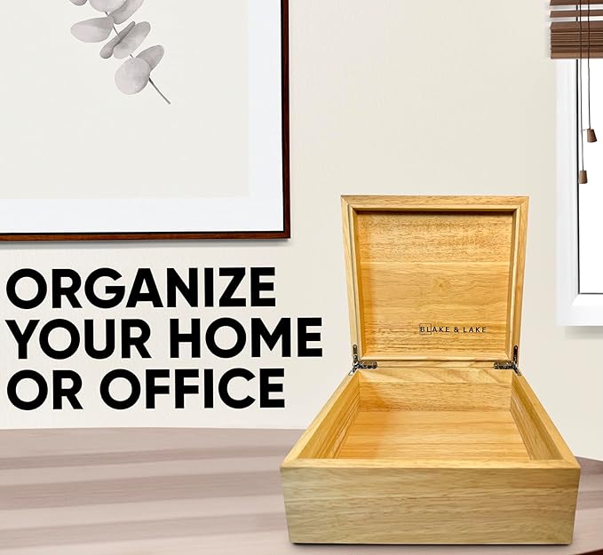 Blake & Lake Wooden Eco Box with Hinged Lid - Solid Oak Wood Storage Box with Lid - Wooden Keepsake Box - Decorative wooden boxes with lids for Keepsakes (Oak)