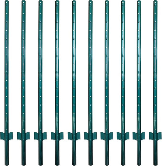 ARIFARO Fence Posts 5 Feet Sturdy Duty Metal Fencing Fencing Poles, Pack of 10, No Dig Garden T Post for Wire Fencing Steel Poles for Yard, Outdoor Wire