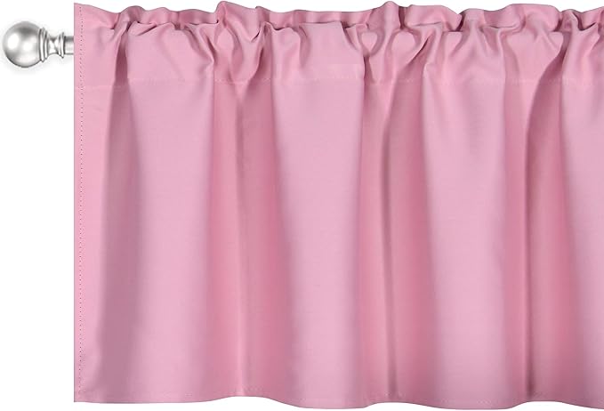 Baby Pink Valance for Windows 42x18 Inch Solid Thermal Insulated Blackout Rod Pocket Kitchen Short Curtain Toppers Valance for Bathroom Living Room 1 Panel