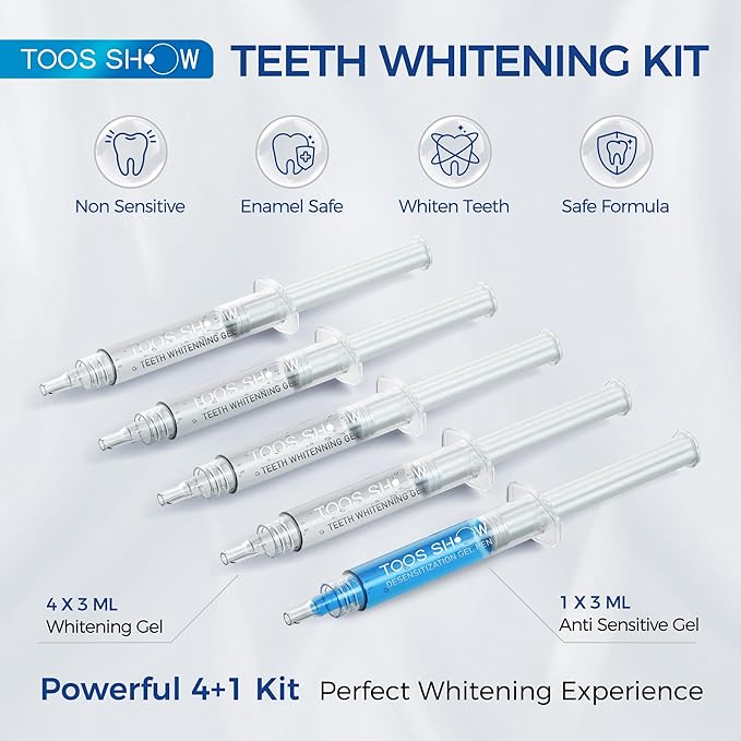 5 x Teeth Whitening Gel (4+1 Desensitizing Gel), No Sensitivity Teeth Whitening Gel Kit, Effective Teeth Whitener, Travel-Friendly Tooth Whitening Pen, Carbamide Peroxide Tooth Bleaching