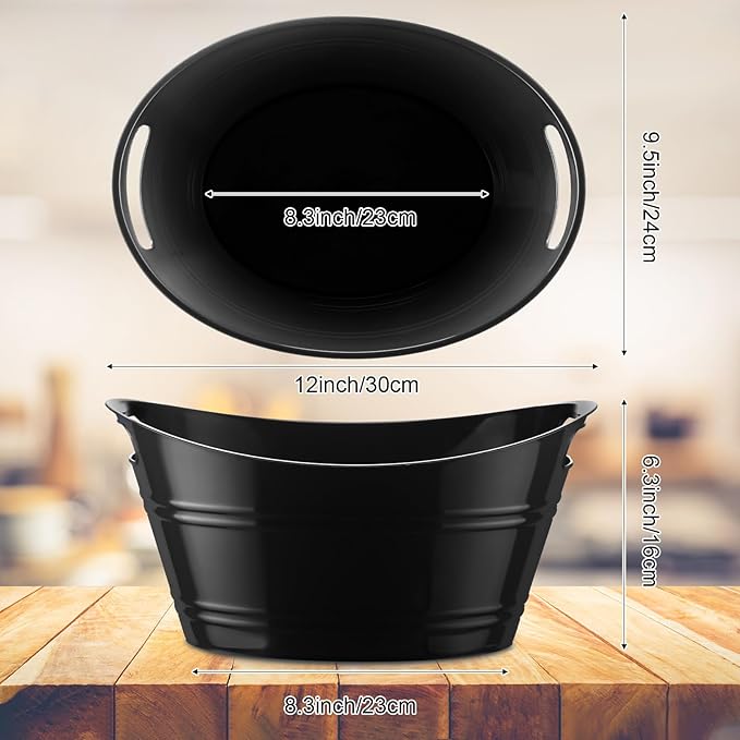 6 Pieces Ice Buckets Bulk, Plastic Ice Buckets with Handles, Oval Storage Tub, Large Capacity Ice Drink Bucket for Party Bar Wine Beer Champagne Beverage Bottle Cooler (Black,4.5 Liter)