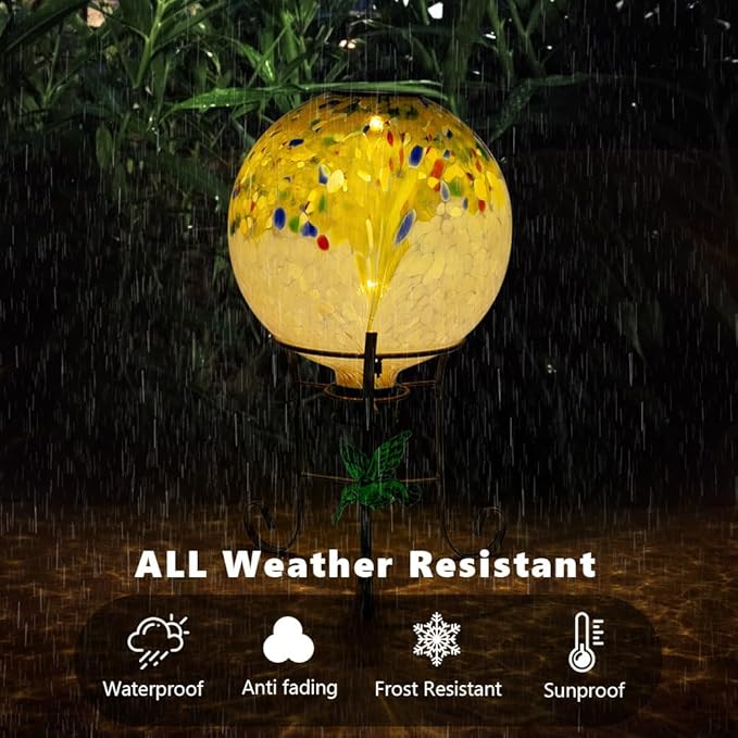 10" Diameter Solar Gazing Ball and 8.5" Metal Stand Indoor Outdoor Yard Art Ornament Coloful Spot Glass Globe Sphere Solar Gazing Balls for Garden,Lawn,Porch,Patio Birthday Gifts for Women,Mom