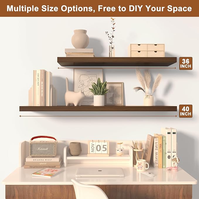 12 Inch Deep Floating Shelves for Wall 2 Pack Floating Shelves Large Storage Space Wall Mount Shelf for Living Room Kitchen Bathroom 30" W x 12" D x 1.2" H Rustic Brown