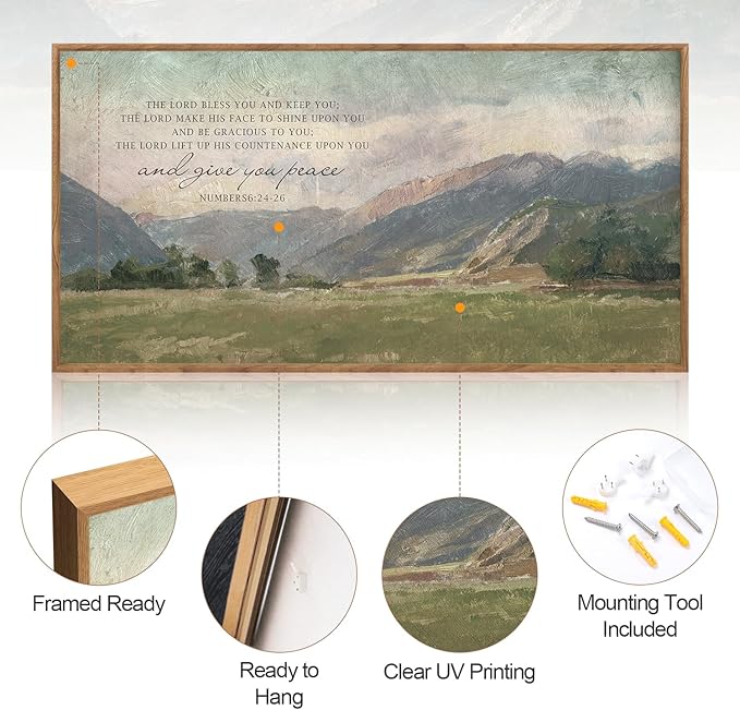 Aurlan Numbers 6:24-26 May The Lord Bless You Wall Art(40"x20"), Large Jesus Christian Bible Verse Scripture Canvas Artwork, Abstcat Watercolor Mountain Landscape Nature Decor for Home Dining Room Christ Gift