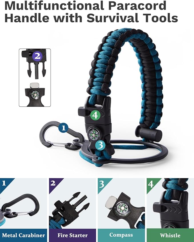 64oz Water Bottles with Straw - 1/2 Gallon Water Bottle Insulated with Straw Lid, Auto Spout Lid, Paracord Handle, Carrying Case, Stainless Steel Half Gallon Jug Thermal Mug for Gym Sport Office