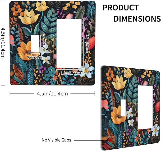 Boho Floral Vintage Flower Leaves Rustic Wildflower Plants 2 Gang Single Toggle Rocker Combination Light Switch Covers Wall Plate Cover Electrical Faceplate Decorative Switchplate for Country Bedroom