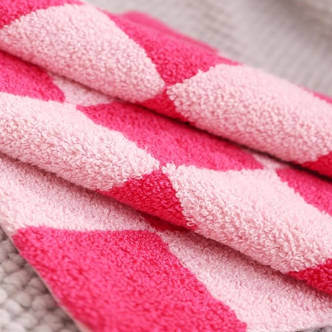 Alysheer Checkered Embroidered Decorative Throw Pillow Covers 18"x 18" Set of 2, Farmhouse Cottage Hot Pink Plaid Tufted Patterned Cotton Canvas Cushion Case for Sofa Couch Bed Living Room