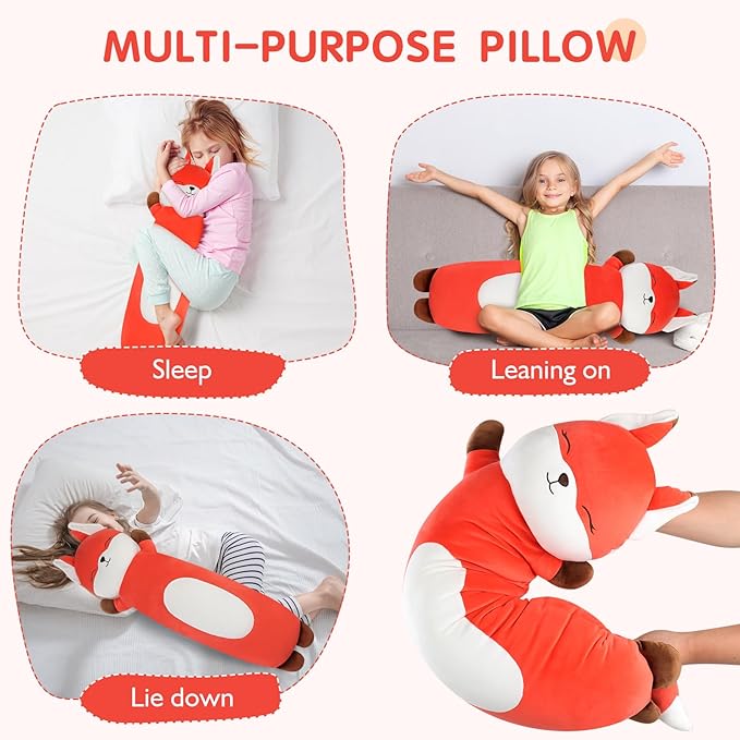 36 inch Orange Fox Stuffed Animal, Soft Long Pillow Doll, Giant Cute Fox Plush Body Pillow Plushies Toy Gift for Kids, Boys Birthday,Valentine,Easter