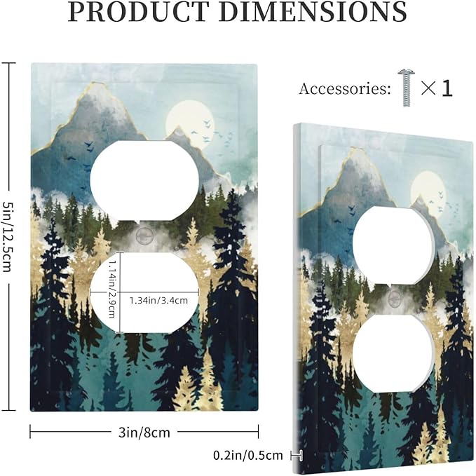 Boho Mountain Forest Abstract Sunset Sunrise Sun Single Duplex Wall Plate Covers Light Switch Cover 1 Gang Outlet Plate Decorative Switchplate Covers Electrical Faceplate for Bathroom Bedroom