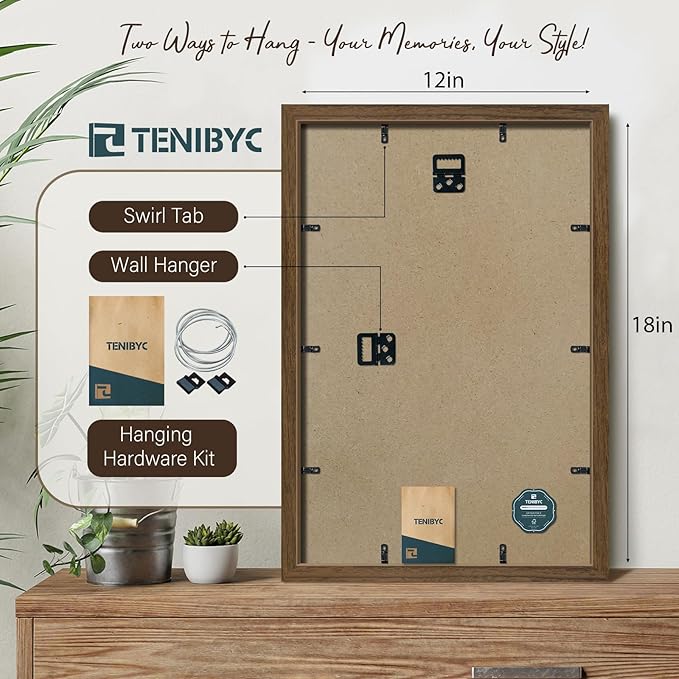 12x18 Poster Frame 3 Pack - Brown Woodgrain, Wood Poster Frame, HD Tempered Glass, Wall Gallery Picture Photo Frame