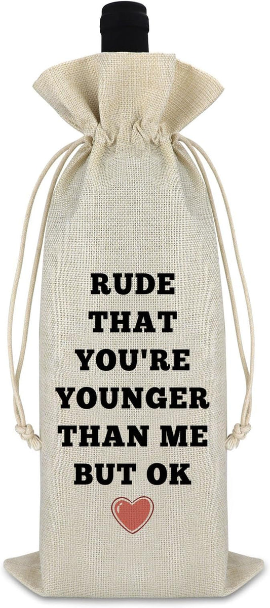 Birthday Gifts for Women Funny Birthday Wine Bags Happy Birthday Gift for Daughter Grandma Reusable Drawstring Burlap Wine Wrap Bag 18th 20th 30th 40th 50th 60th 70th Birthday Gift for Mom Friends