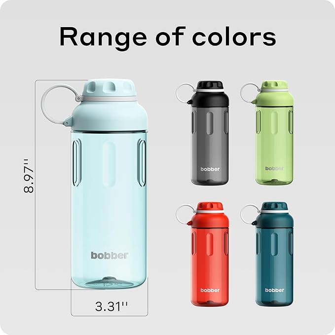 BOBBER 30 oz Tritan Water Bottle with Strainer for Fruit & Ice — Dishwasher Safe, Leak Proof, BPA & BPS-Free Water Bottle — Large Fitness Bottle for Women & for Men, Sturdy Tritan Plastic (Light Blue)