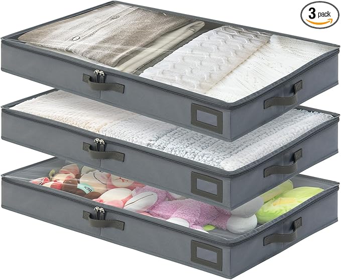 4-Inch Under Bed Storage Containers, Low Profile UnderBed Storage Organizer, Under Crib/Couch Storage Box for Seasonal Clothing, Sweaters, Shoes, Blankets, Wrapping Paper, Sheets & Toys 33"L×17"W×4"H