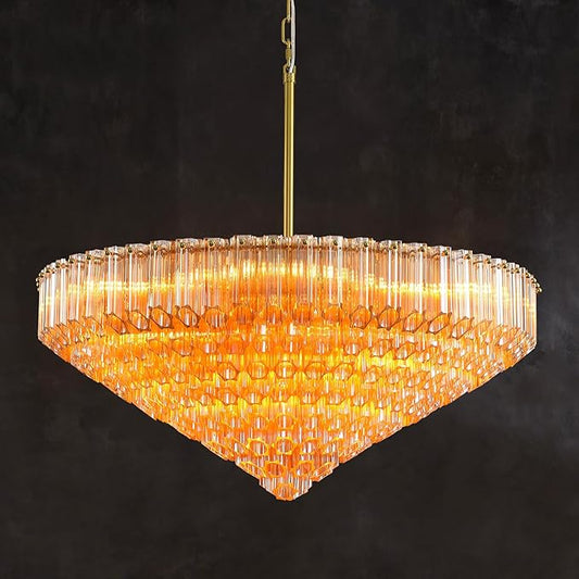 30" Modern Dining Room Chandeliers, 13-Light Amber Crystal Chandeliers, Dimmable Blown Glass Chandelier for Living Room, Round Glod Large Chandelier for High Ceiling, Bedroom, Entryway, Staircase