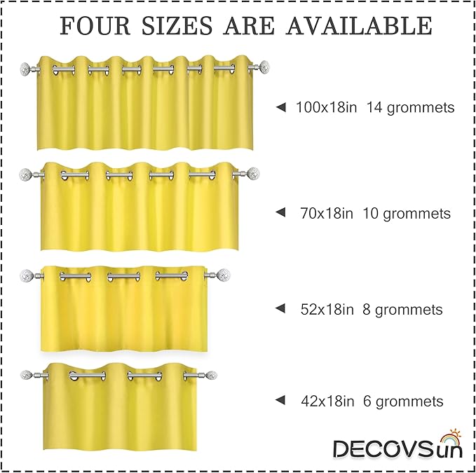 Brilliant Yellow Valance for Kitchen Windows Solid Gold Yellow Blackout Curtain Valance with Grommet for Bedroom Short Straight Drape Valance for Living Room 100X18 1 Panel