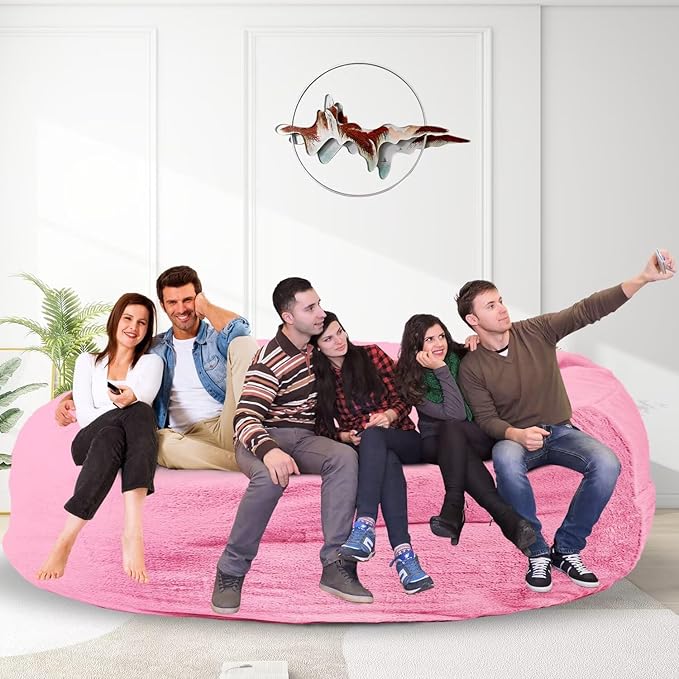 Bean Bag Chair for Adults 8FT,Soft Removable Cover for Teens/Girls Bedroom,Fluffy Giant Round Floor Beanbag Lounger Chairs (No Filler,Pink)
