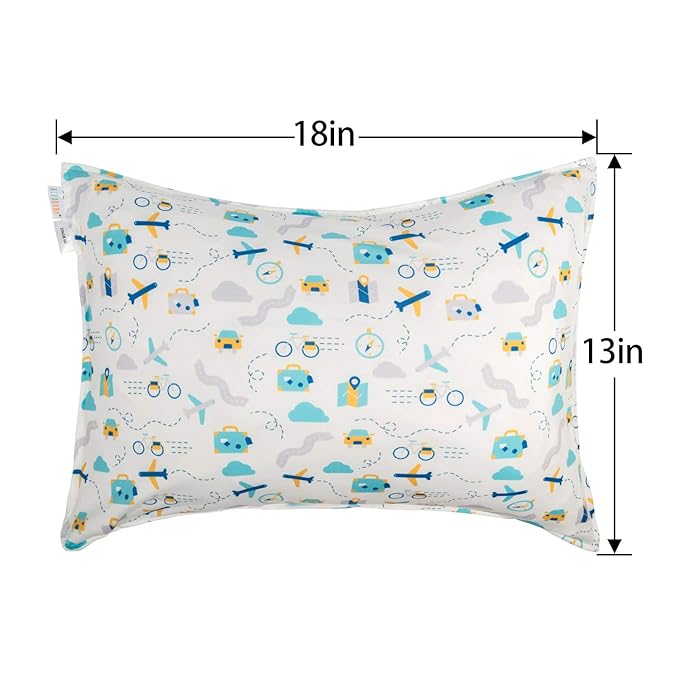 ALVABABY Toddler Pillowcases Fits 13 x 18,12x 16 Kids Pillow 2 Pack Stretchy Soft Baby Pillow Cover Envelope Kids Pillowcases for Boys Girls Dino+Traffic 2TPE01