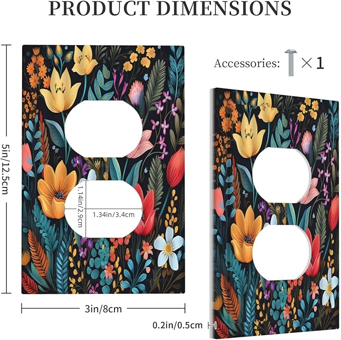 Boho Floral Vintage Flower Leaves Rustic Wildflower Plants Single Duplex Wall Plate Covers Light Switch Cover 1 Gang Outlet Plate Decorative Switchplate Covers Electrical Faceplate for Country Bedroom