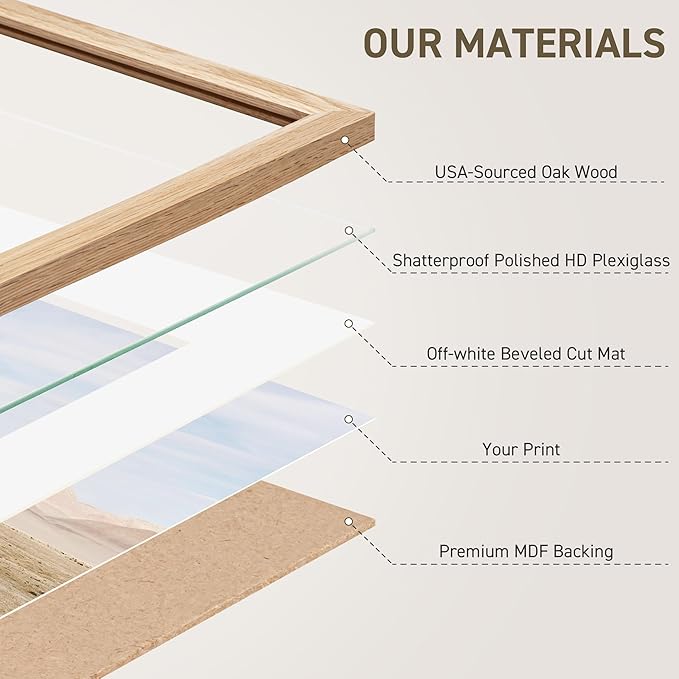 27x40 Poster Frame Natural Solid Oak Photo Frames with 24x36 Removable Mat Wall Hanging Large Handcrafted Frame with HD Plexiglass Wall and Tabletop Display Large Picture Frame