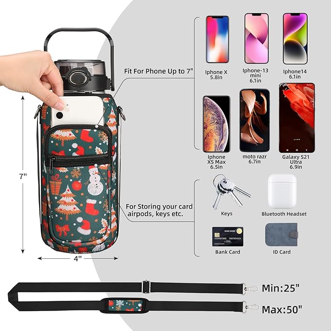 64oz Glass Water Bottle with Straw and Sleeve Half Gallon Motivational Water Bottle with Time Marke and Strap 2L Leakproof Borosilicate Water Jug for Gym Outdoors Christmas Gifts for Women