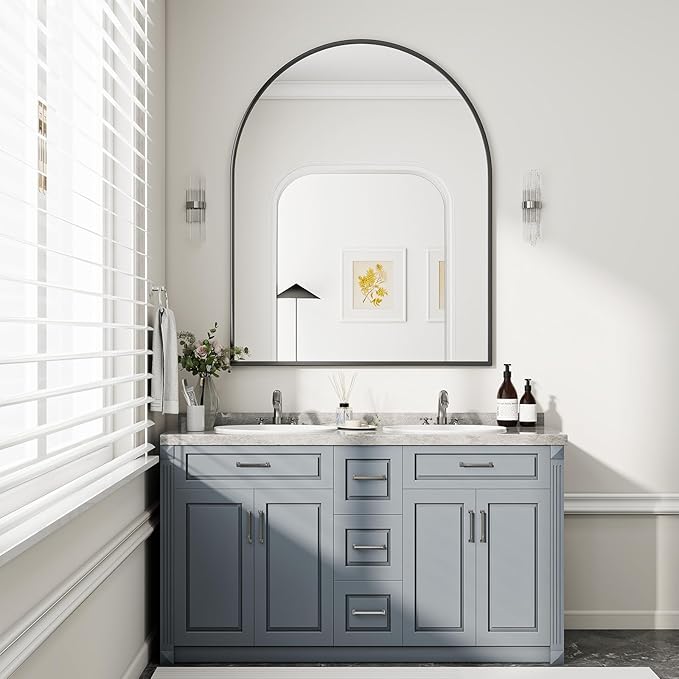 BEAUTYPEAK 36"x48" Arch Bathroom Mirror, Wall Mounted Vanity Metal Frame Mirror for Bedroom, Entryway, Living Room, Black